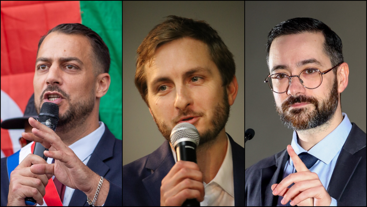 From L to R: Sebastien Delogu, Francois Piquemal, and David Guiraud, of the France Unbowed (LFI) political party, whose mayoral campaigns were targeted by BlackCore