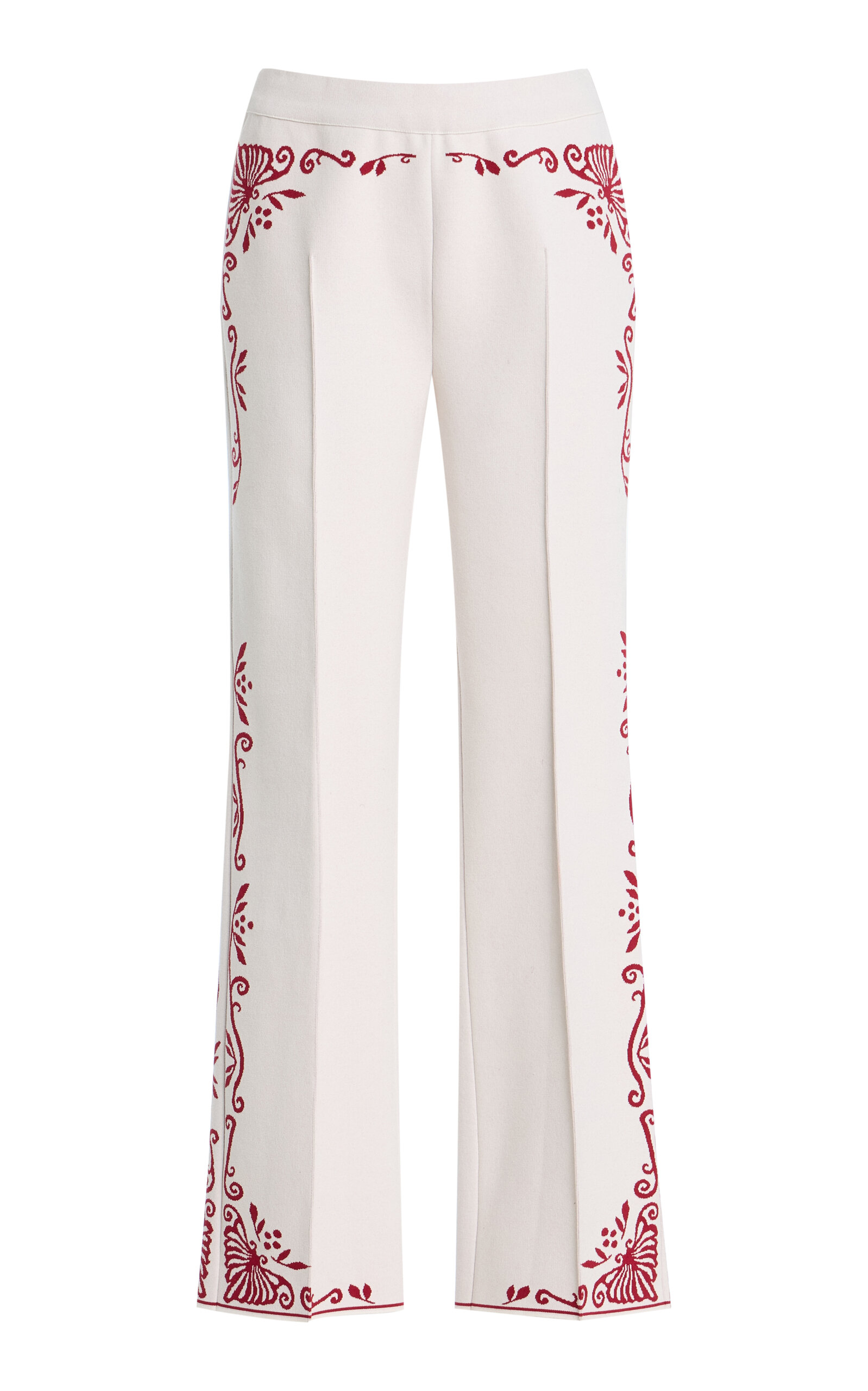 Scroll Cotton-Blend Cropped Flared Pants