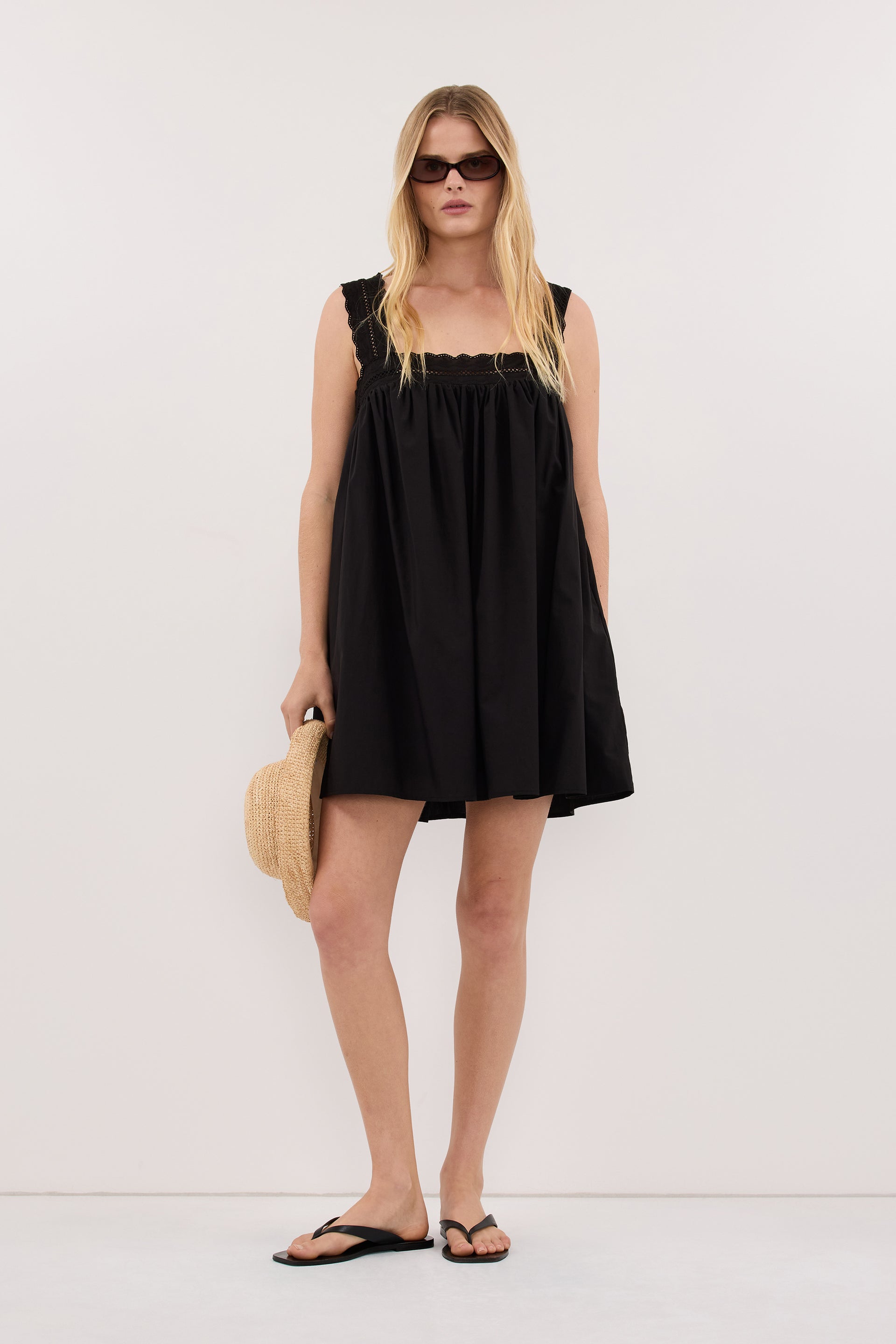 Miranda Black Lace Trim Mini Dress - 0 / Black