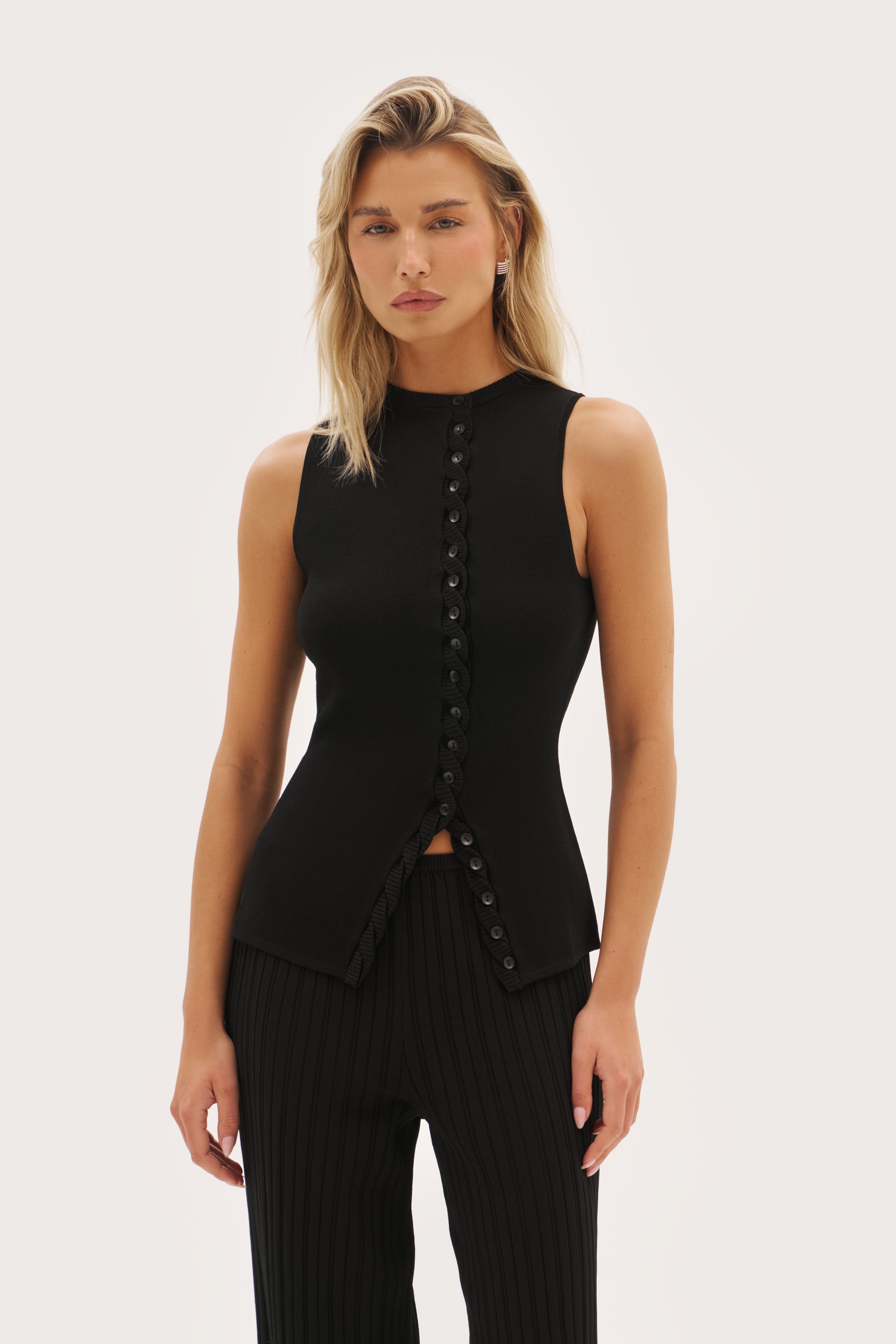 Fine Knit Braided Top - Black - Uk 4