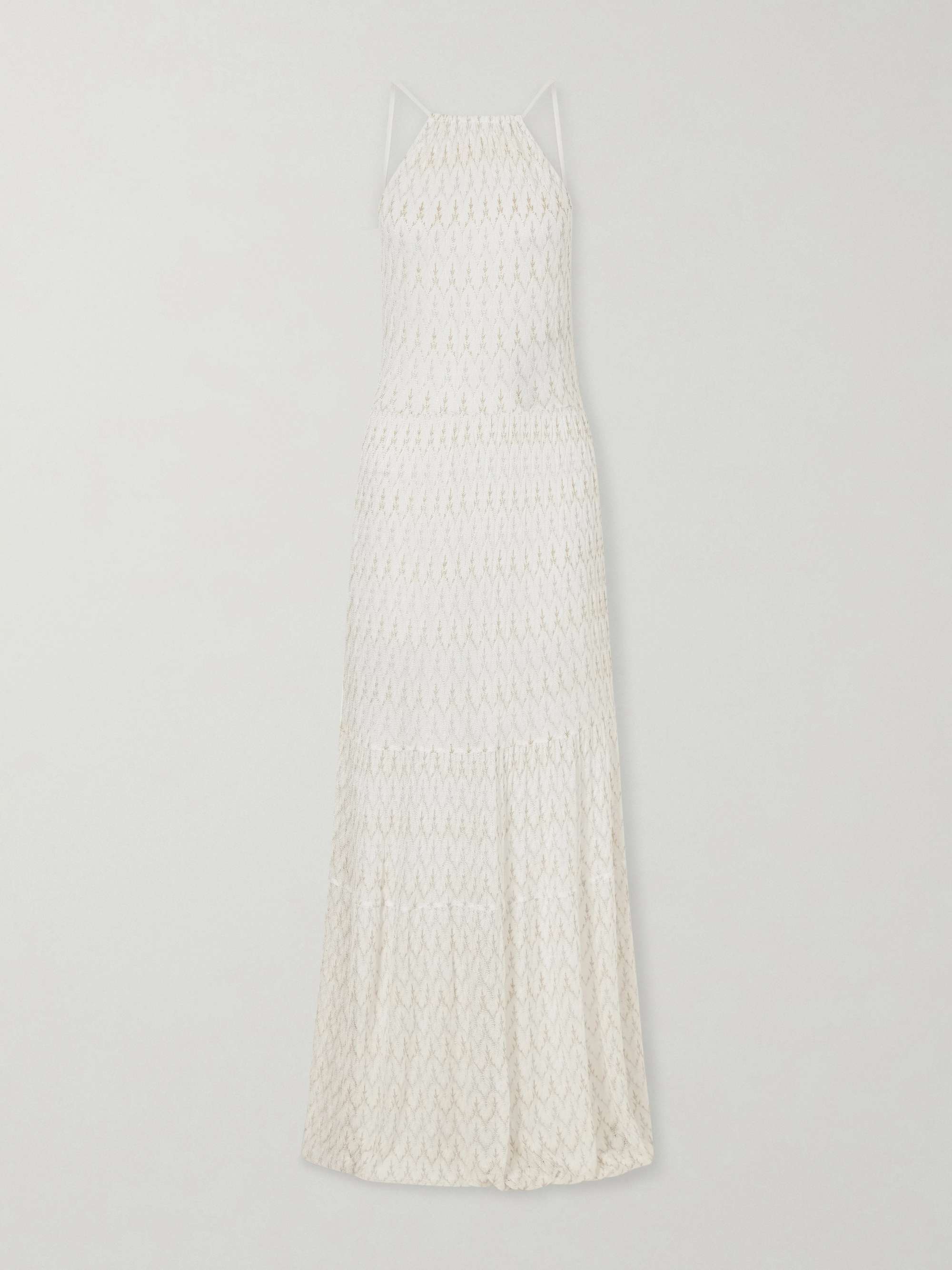 Metallic Crochet-Knit Halterneck Maxi Dress