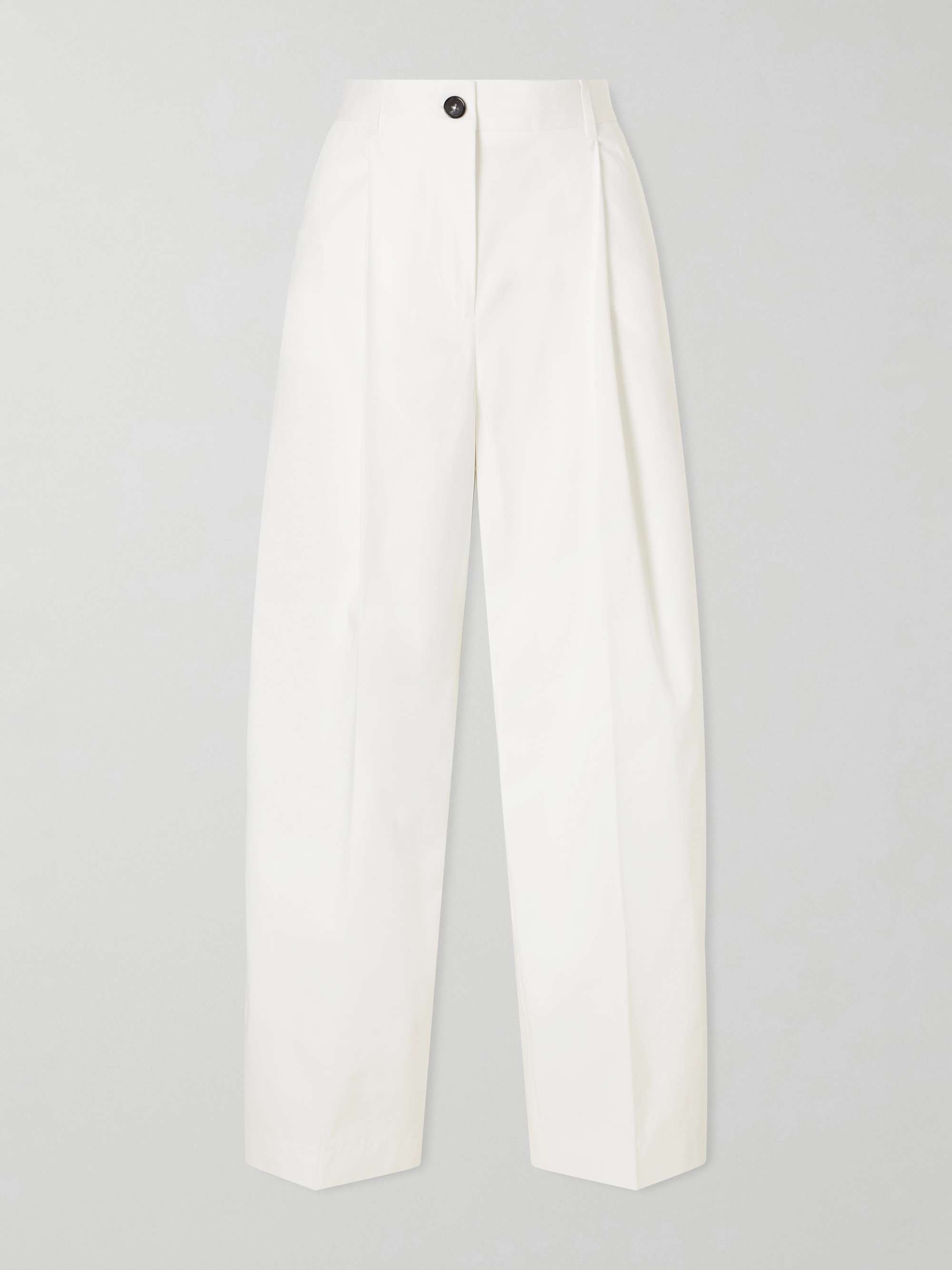 Pleated Cotton Wide-Leg Trousers