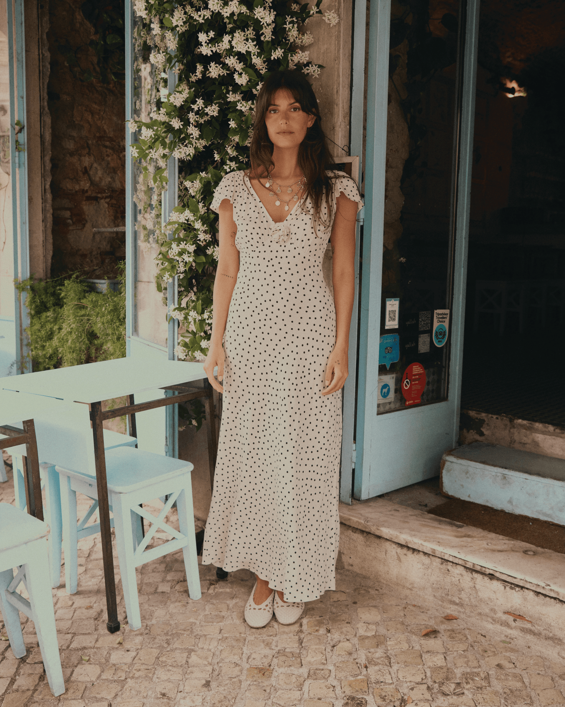 Cathy Midi Dress in White Layla Dot Ivory