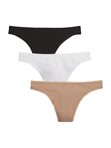 Gap Women's 3-Pack Organic Stretch Cotton Thong, True Black Multi, Large