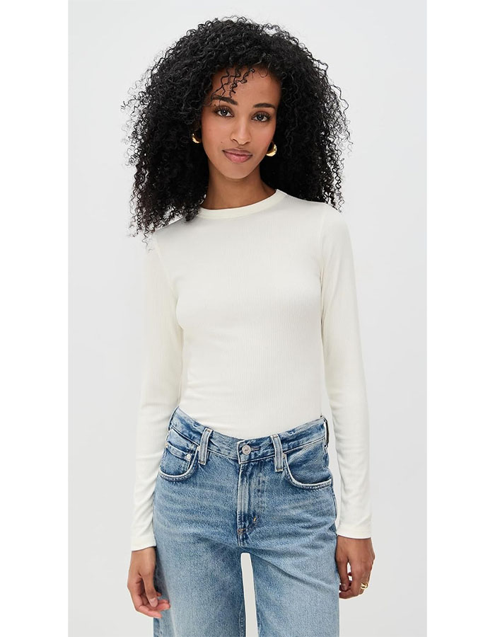 Madewell Women's Drapey Rib Long-Sleeve Tee, Winter White, Xl