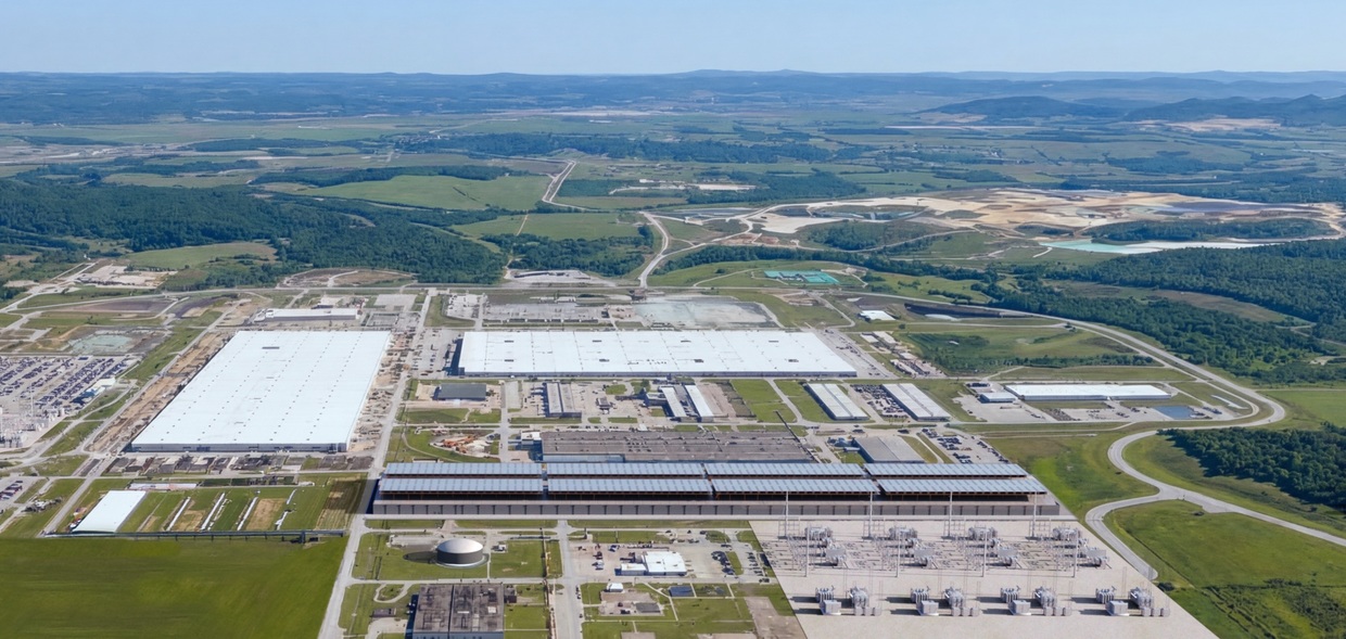 A mockup of a 10GW AI data center at the PORTS Technology Campus in Pike County, Ohio, 2026