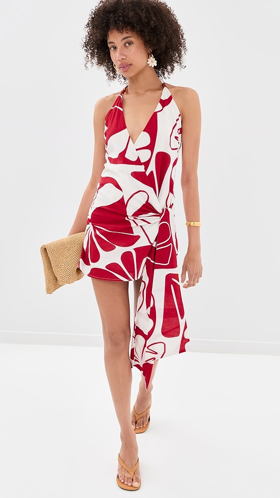 Sahara Halter Mini Dress - Sandy Red/white