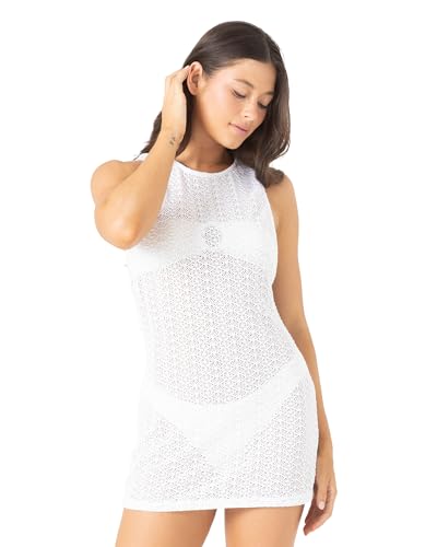 Roxy Women's Crochet Tank Cover-Up Swim Dress &ndash; Sundress & Swimsuit Coverup for Beach, Poolside, Resort Wear, White, Large