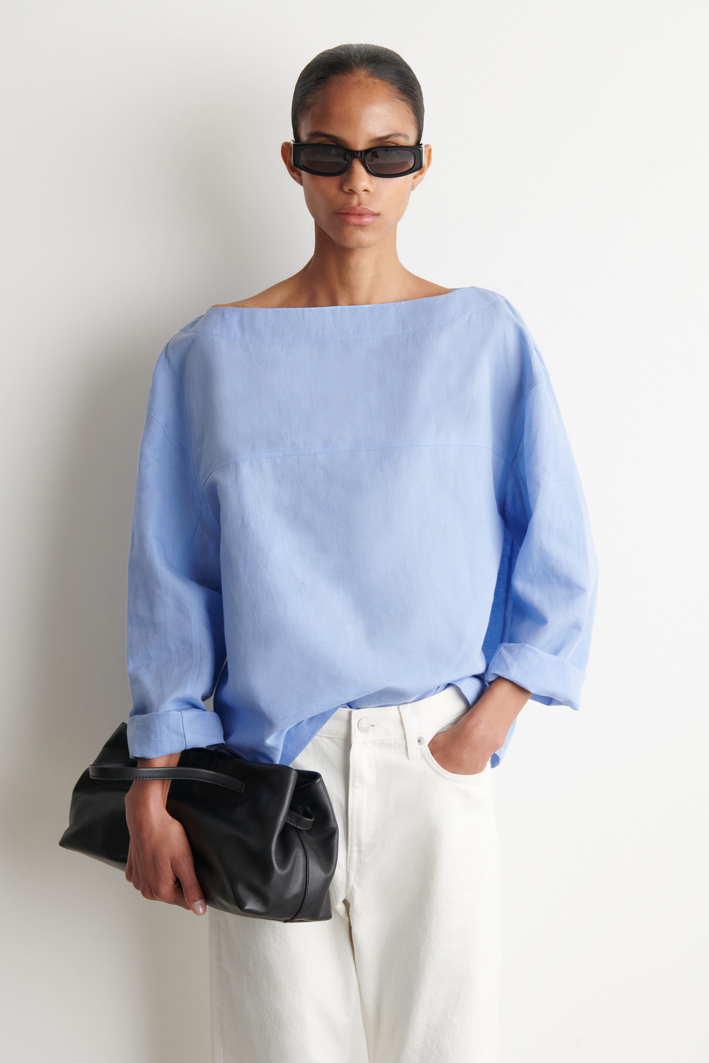 Boat-Neck Linen Blouse
