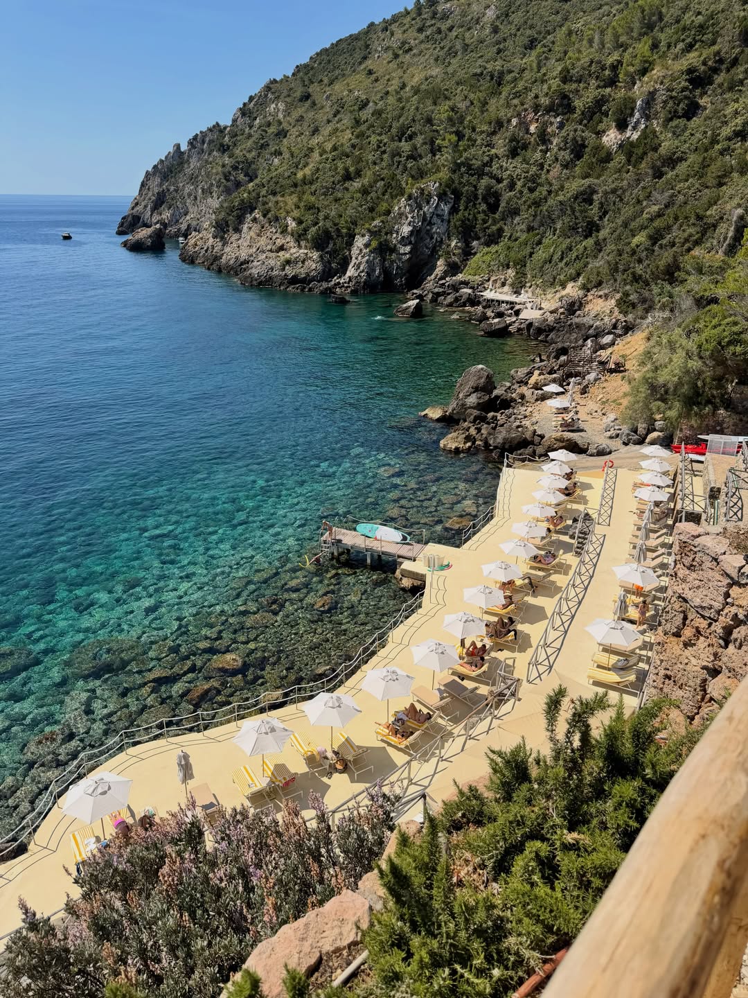 a photo overlooking the beach club at Hotel Il Pellicano in Porto Ercole, Italy