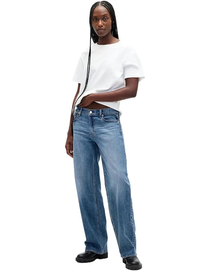 Gap Women's 90's Low Rise Loose Jeans, Medium Indigo 14, 32