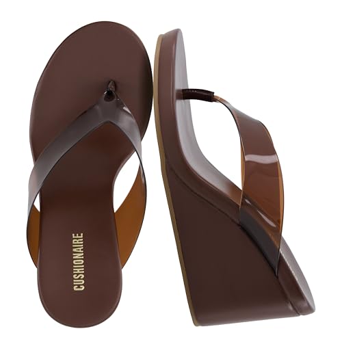 Cushionaire Bera Platform Thong Womens Sandals, Stylish Wedge Flip Flops for Women With Contoured Comfort Footbed, Whiskey 8w