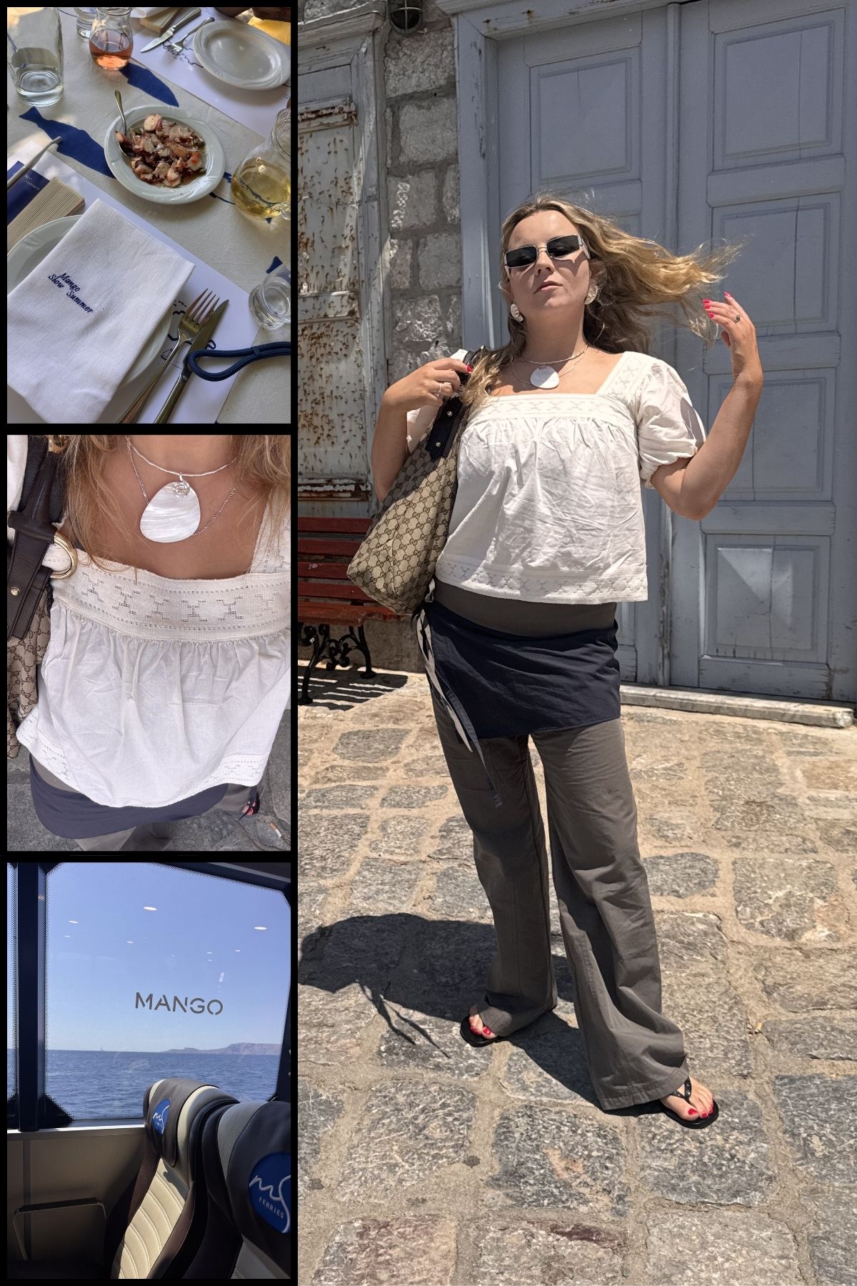 Rebecca Rhys-Evans styling a Mango look in Athens