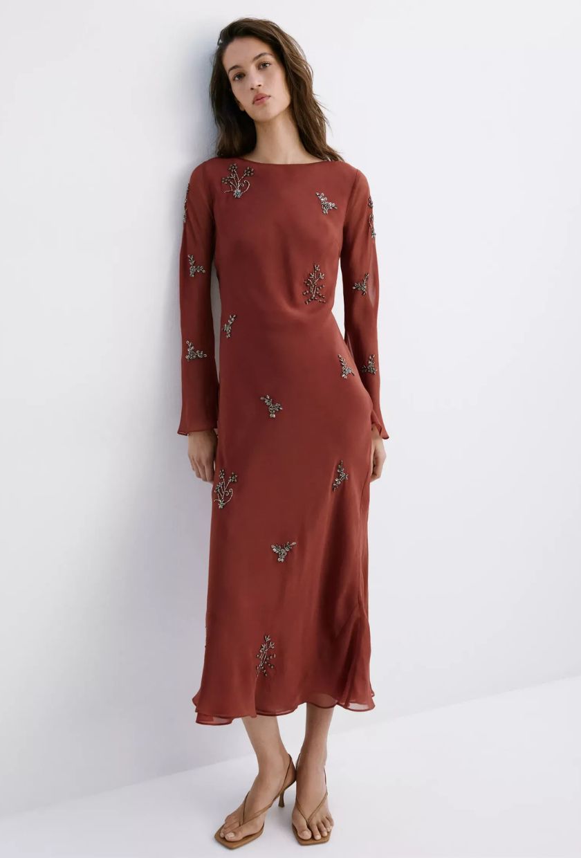 MANGO, Embroidered Crystal Dress