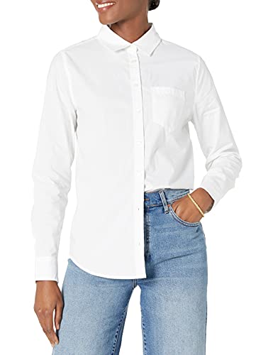 Amazon Essentials Women's Regular-Fit Long-Sleeve Button-Down Poplin Shirt, Business Casual, Office Work, White, Xx-Large