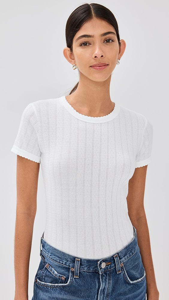 Pointelle Short Sleeve Tee - White
