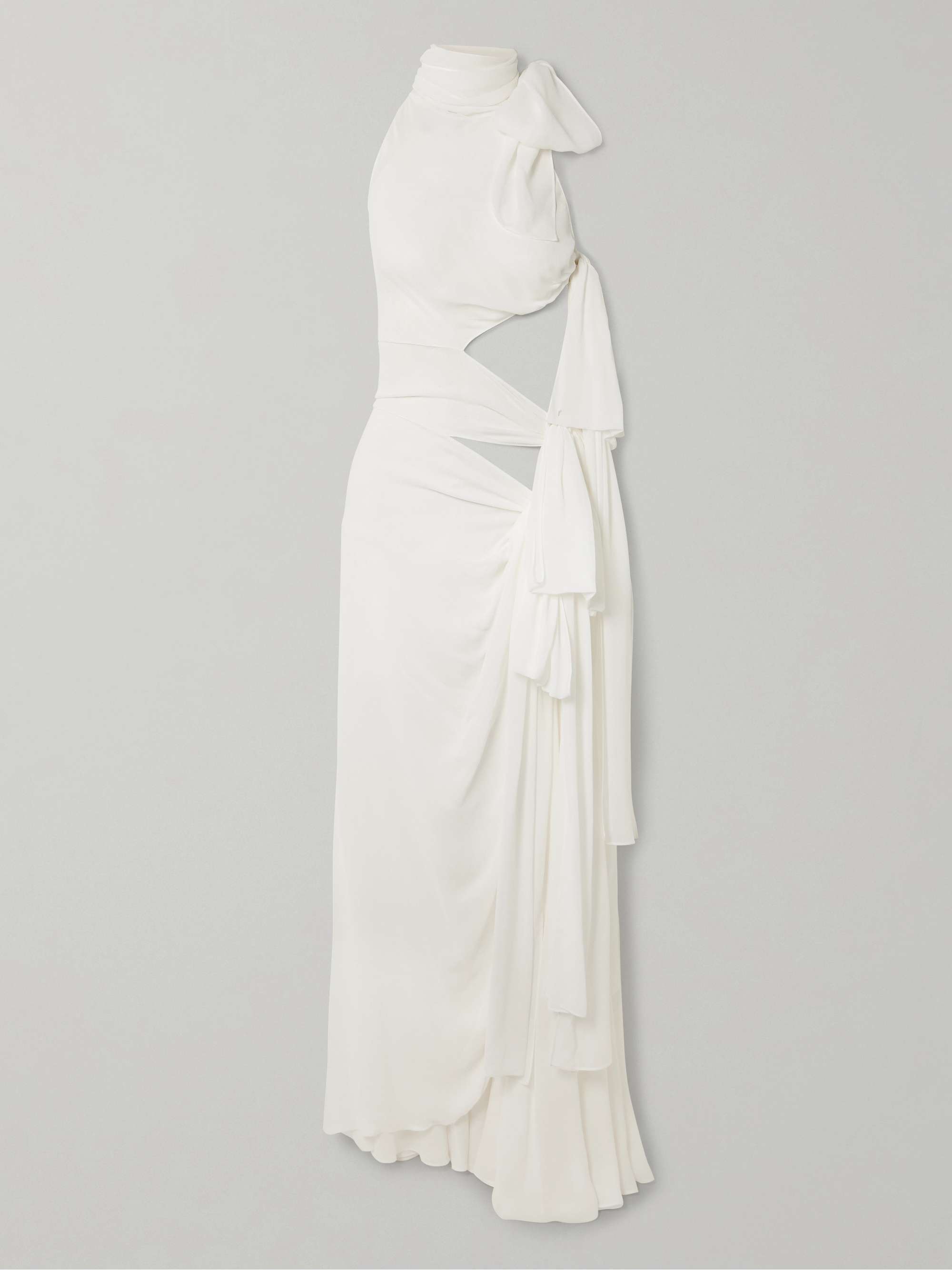 Asymmetric Tie-Detailed Cutout Crepe De Chine Gown