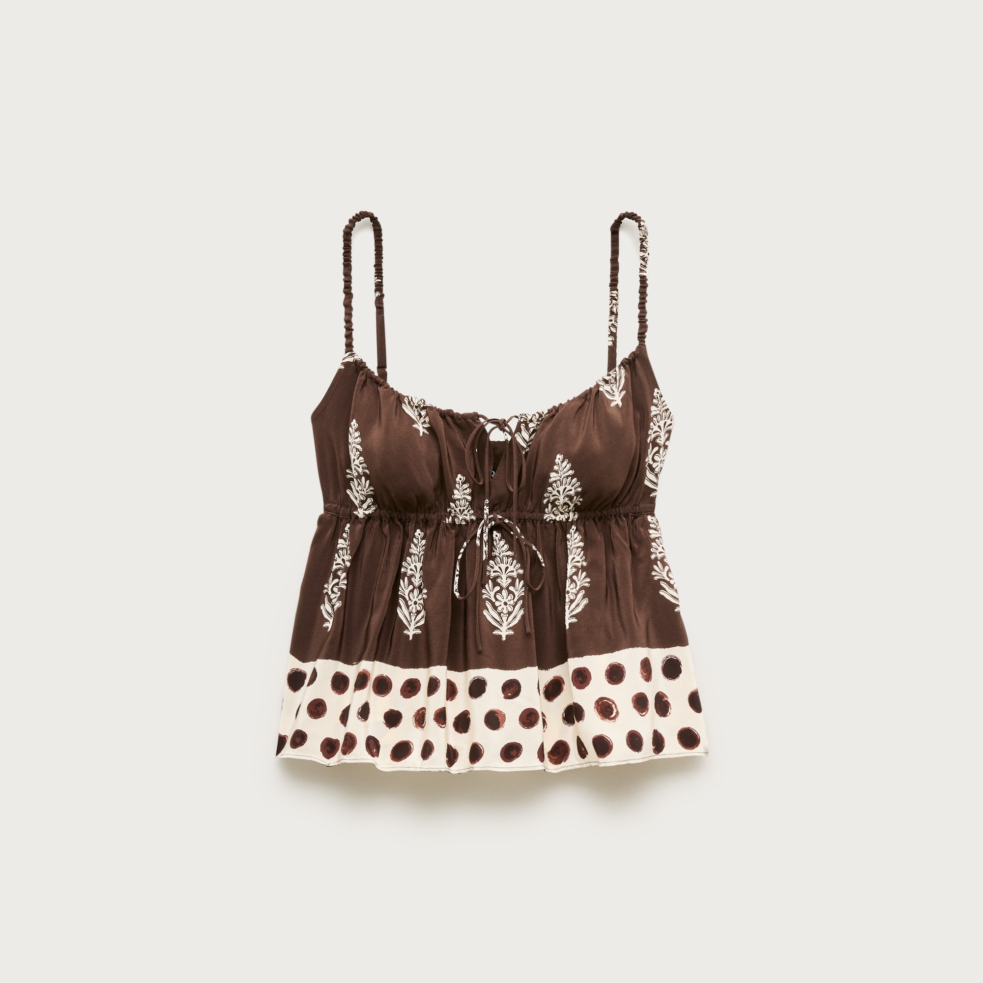 Cinched-Waist Tank Top in Cocoa Block Print