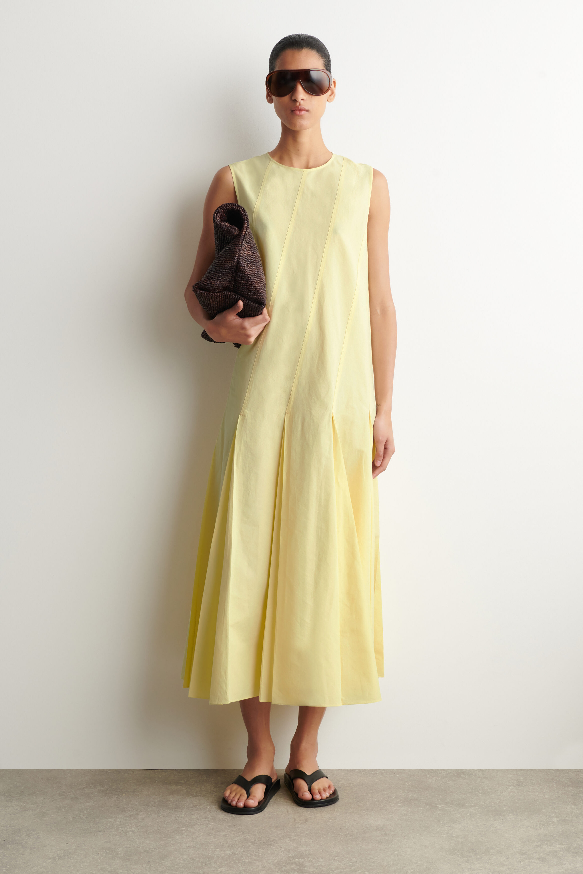 Pleated Cotton-Linen Maxi Dress