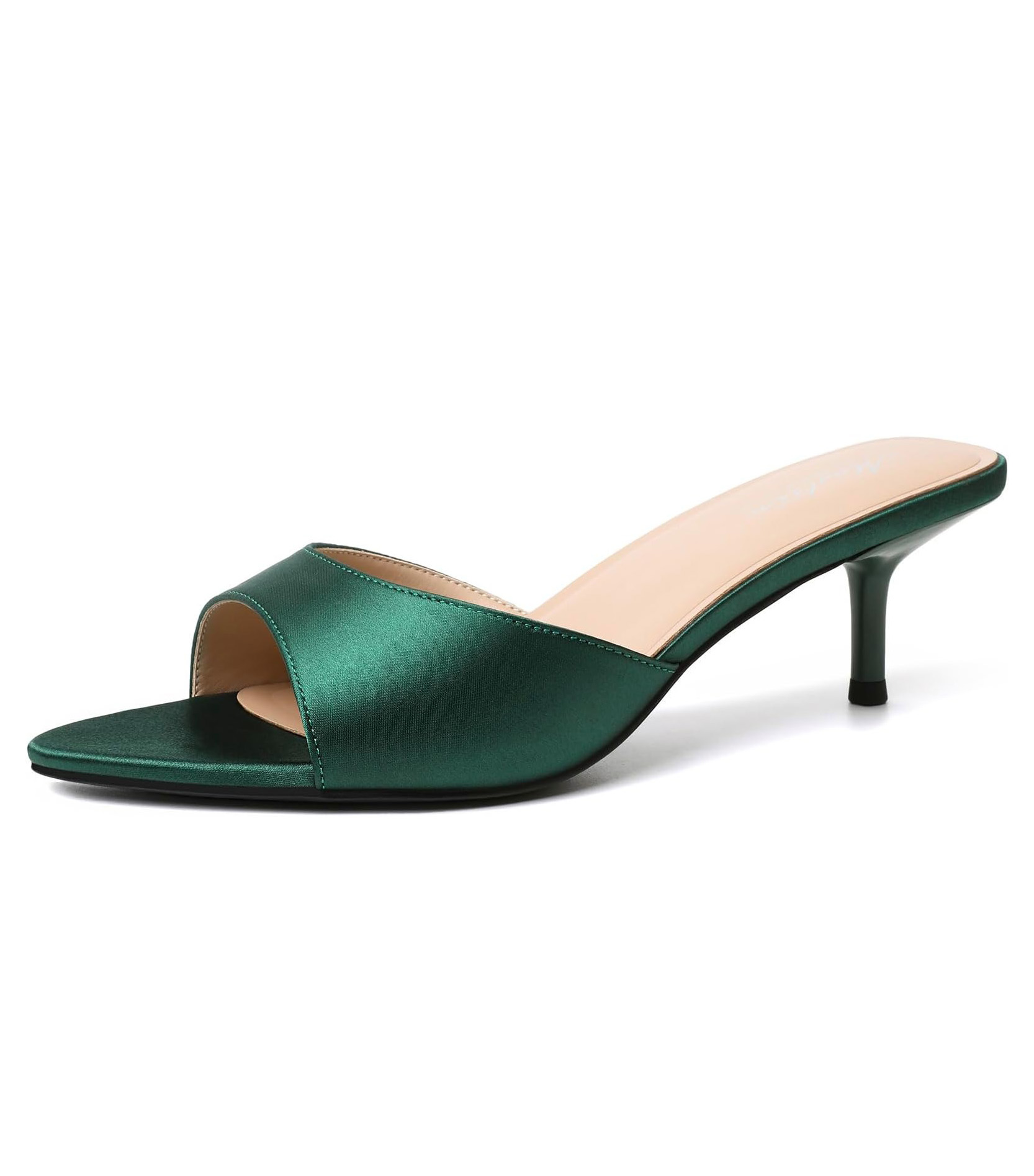 Mostrin Green Kitten Heels for Women Pointed Toe Vintage Mules Heels Sexy Slip on Stiletto Backless Sandals for Party Wedding Daily Size 8.5