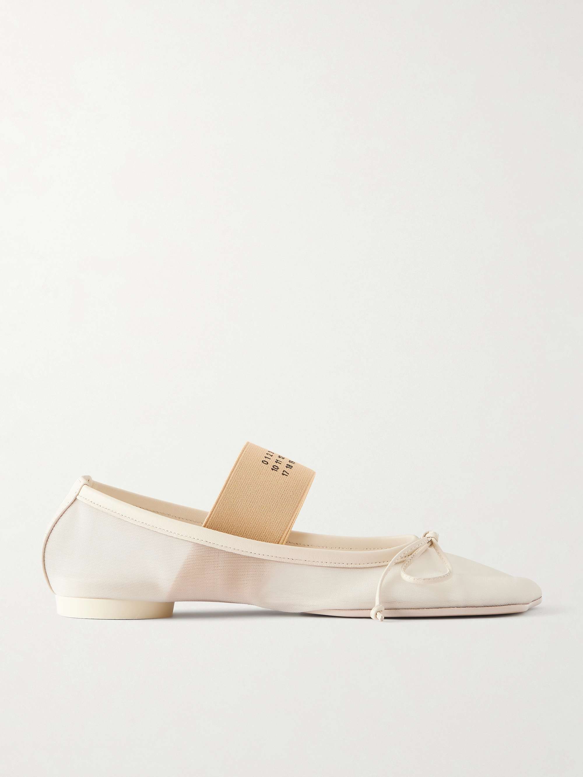 Logo-Printed Leather-Trimmed Mesh Ballet Flats