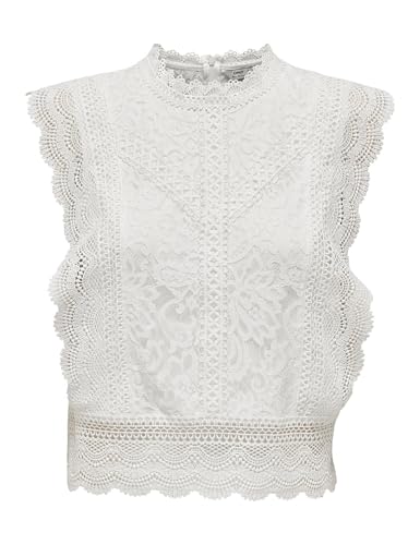 Only Women's Onlkaro S/l Lace Top Wvn Vest, Cloud Dancer, L