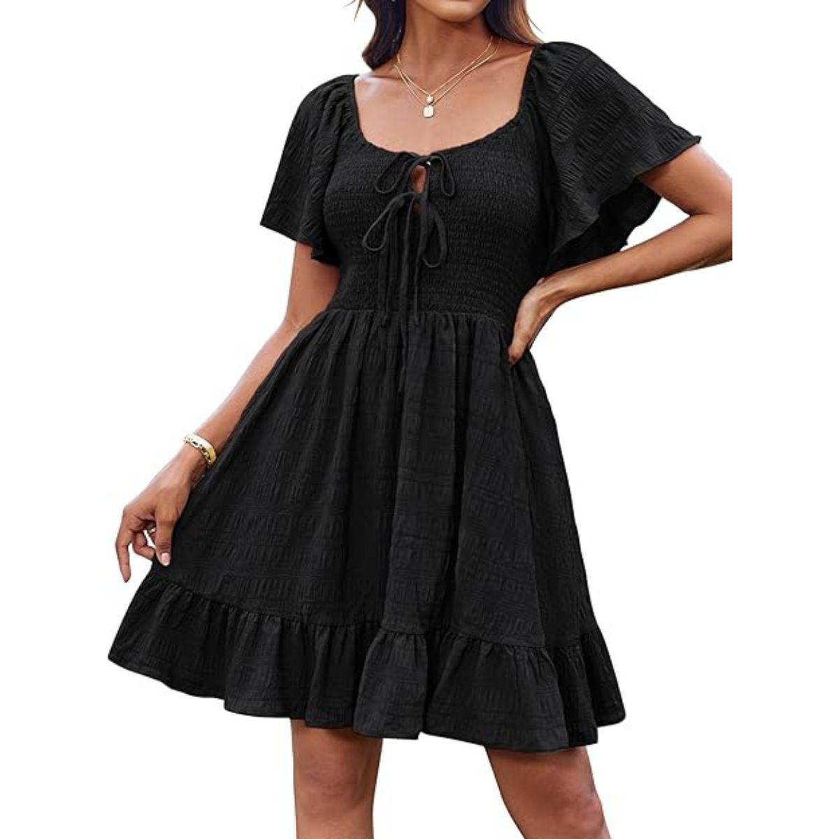 Grace Karin Girls Spring Wedding Vacation Babydoll Sundress Fashion Off Shoulder Lightweight Chiffon Dress Black L