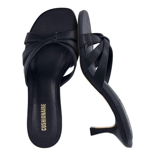 Cushionaire Malta Strappy Kitten Heels for Women, Dressy Open Toe Low Heel Sandals With Memory Foam Comfort, Black 9