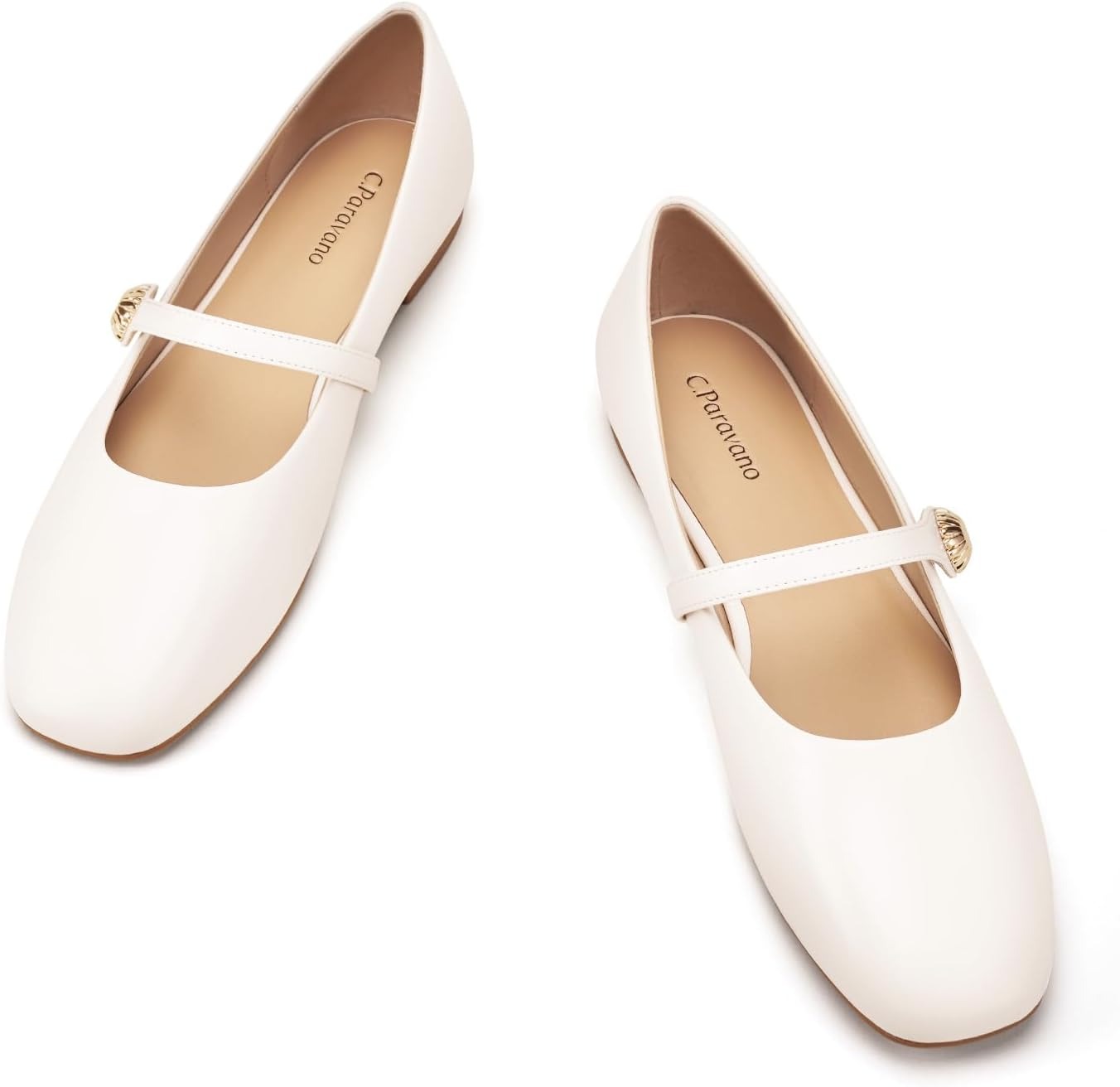 C.paravano Women&rsquo;s Mary Jane Shoes | Square Toe Ballet Flats | Ballerina Flats | Designer Shoes for Women (size 9,white)