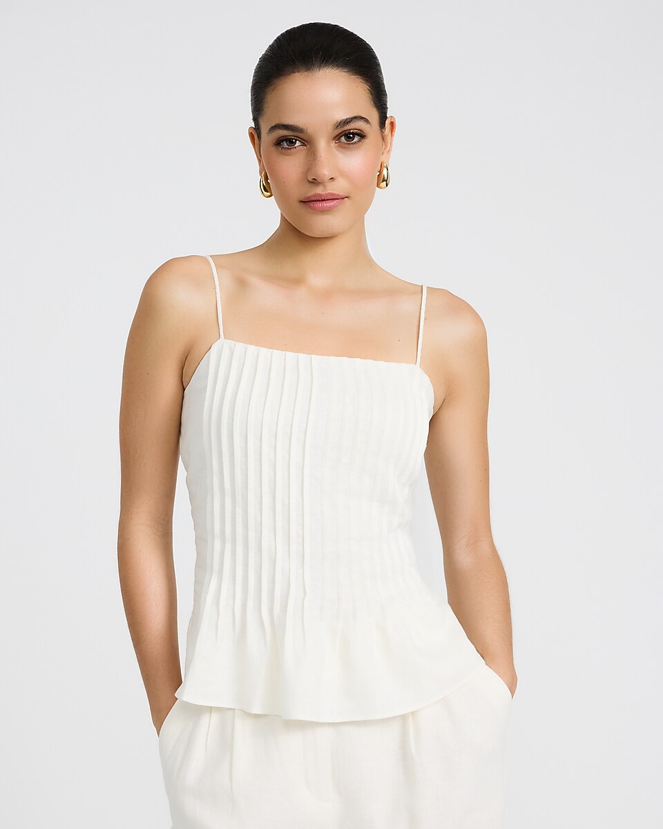 Summer-Blend Linen Pintuck Peplum Cami