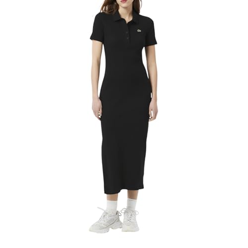 Lacoste Women's Long Ribbed Cotton Polo Dress, Black, 8