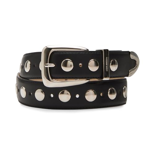 Steve Madden Kingston Studded Everday Casual Work Pant Belt, Black, L