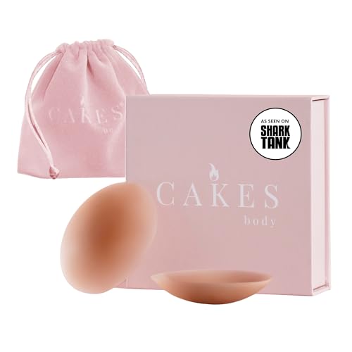 Cakes Body&reg; Grippy (non-Adhesive) Circle Nipple Covers for Women - Silicone Nipple Covers With Travel Pouch - Reusable Design for Sports Bras, Swimear & Bralettes - Caramel, Itty Bitty Size (a-Aa)