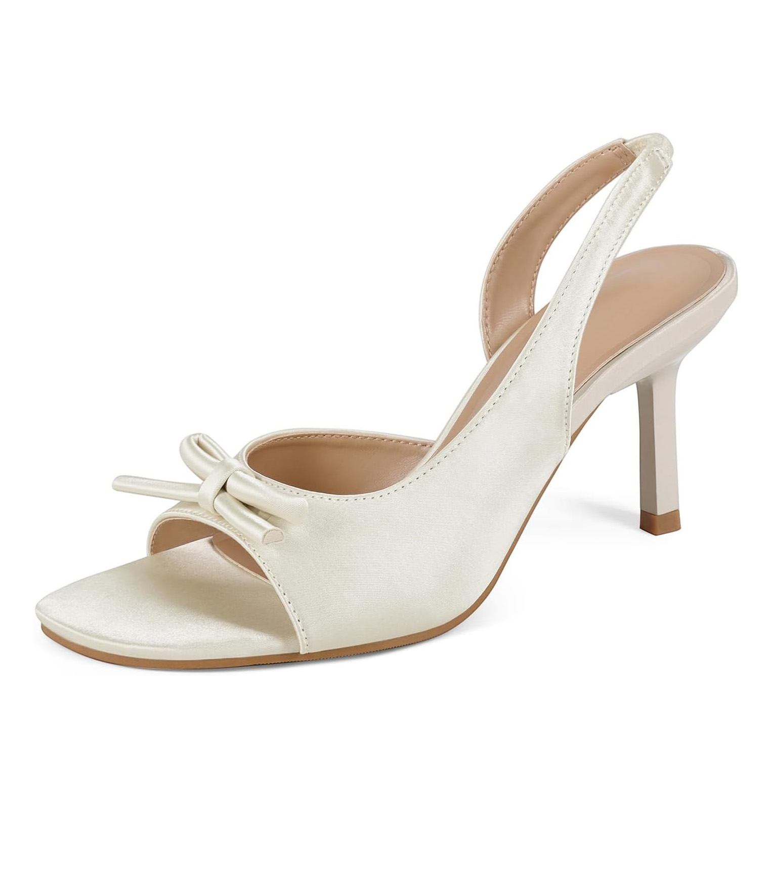 Baobeijiadao Womens Square Toe Heeled Sandals Slip on Slingback Heels Bow Knot Satin Dress Shoes for Women