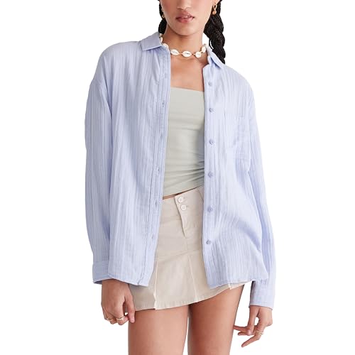 Aeropostale Women's Relaxed Oversized Fit Button Up Shirt, Morning Light