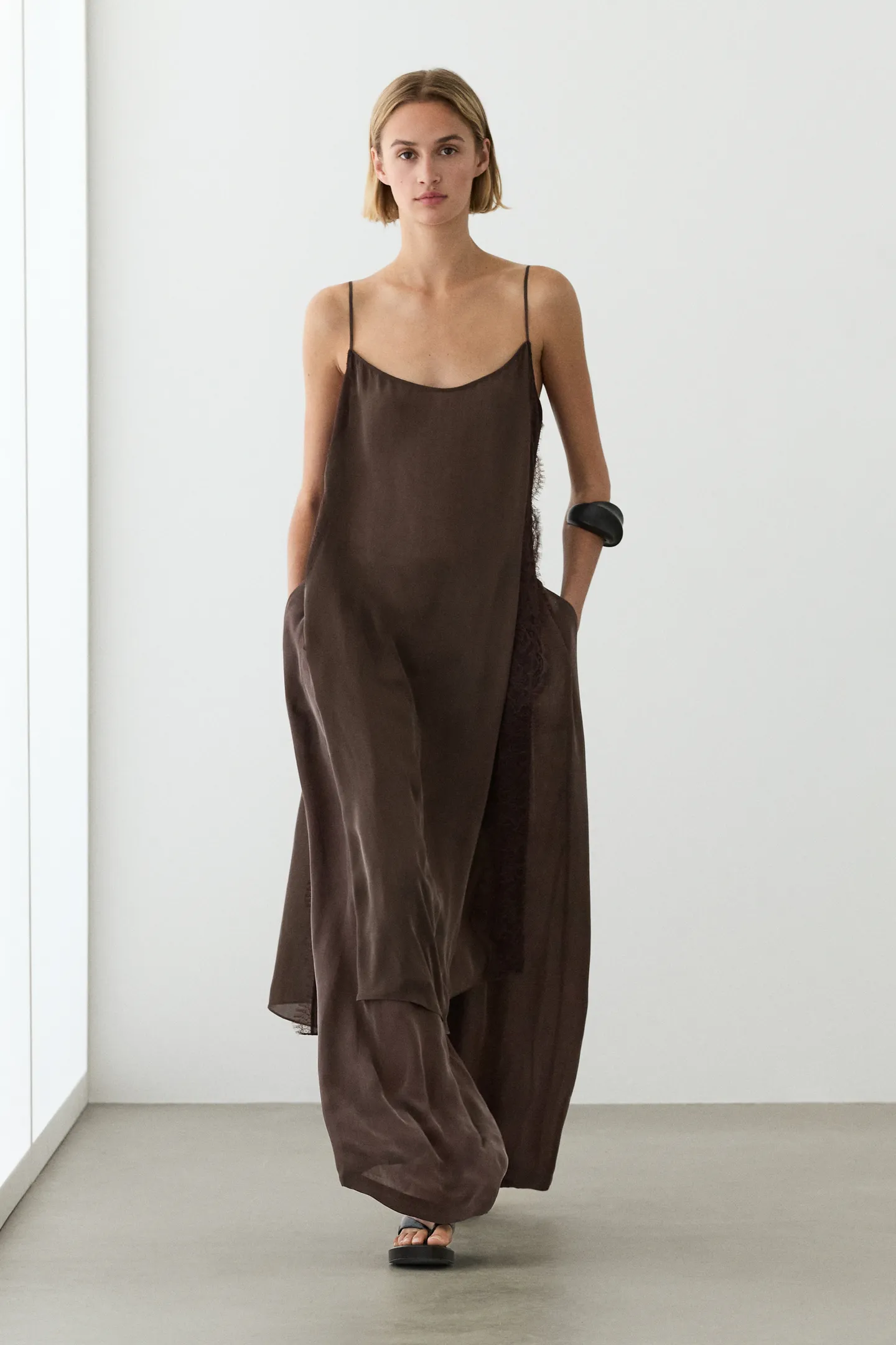 Massimo Dutti, Total Look Camisole Dress With Lace Detail
