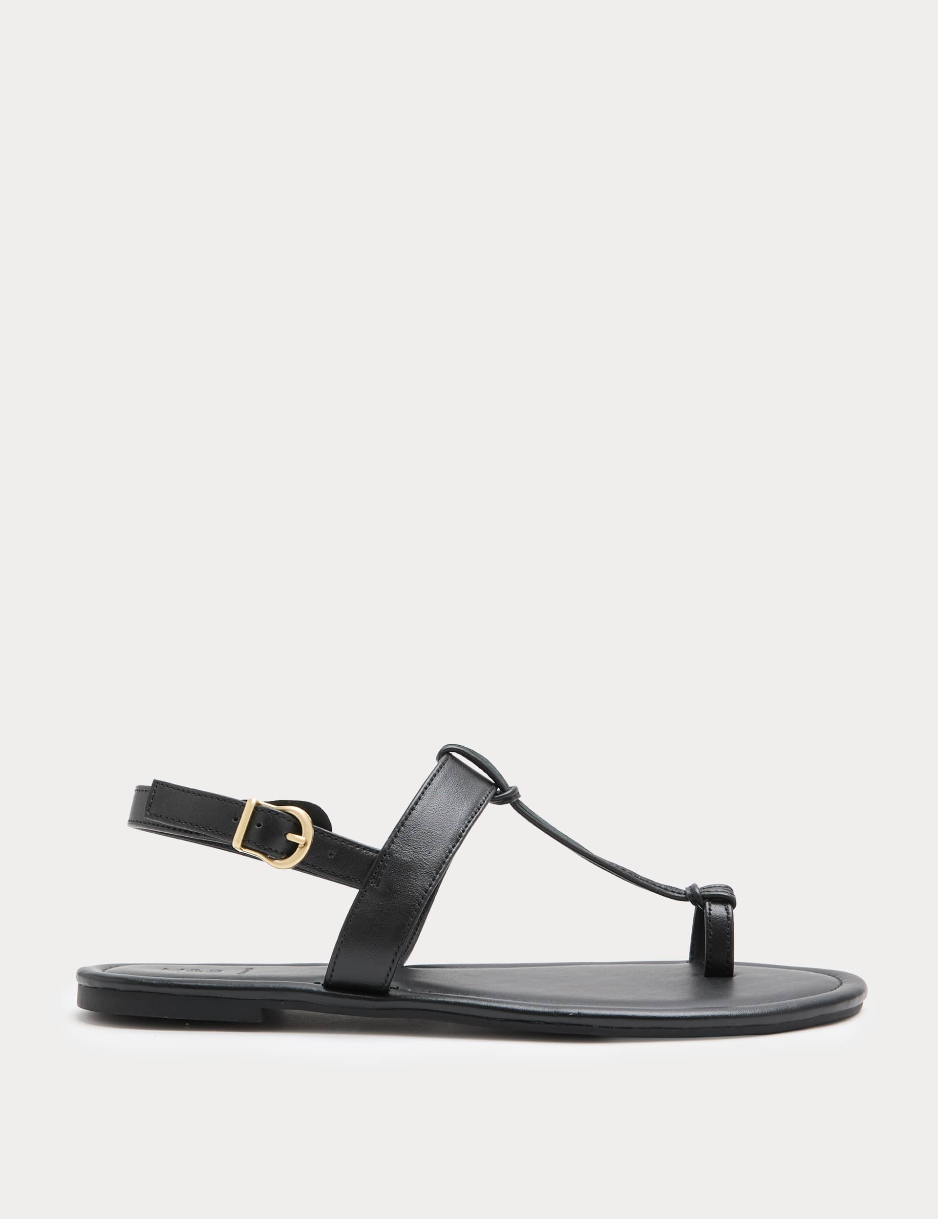 Leather Ankle Strap Flat Toe Loop Sandals