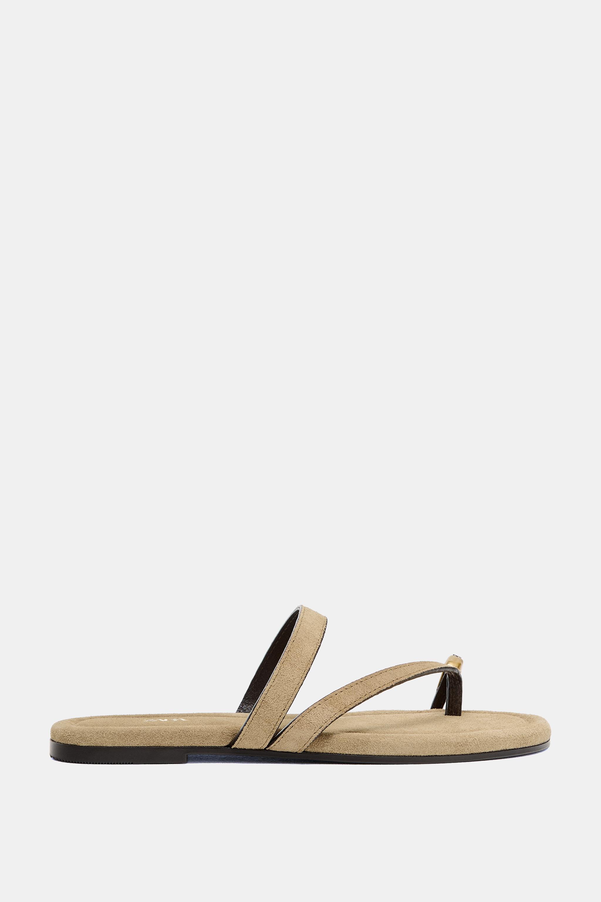 Appliqu&Eacute; Split Suede Flat Sandals