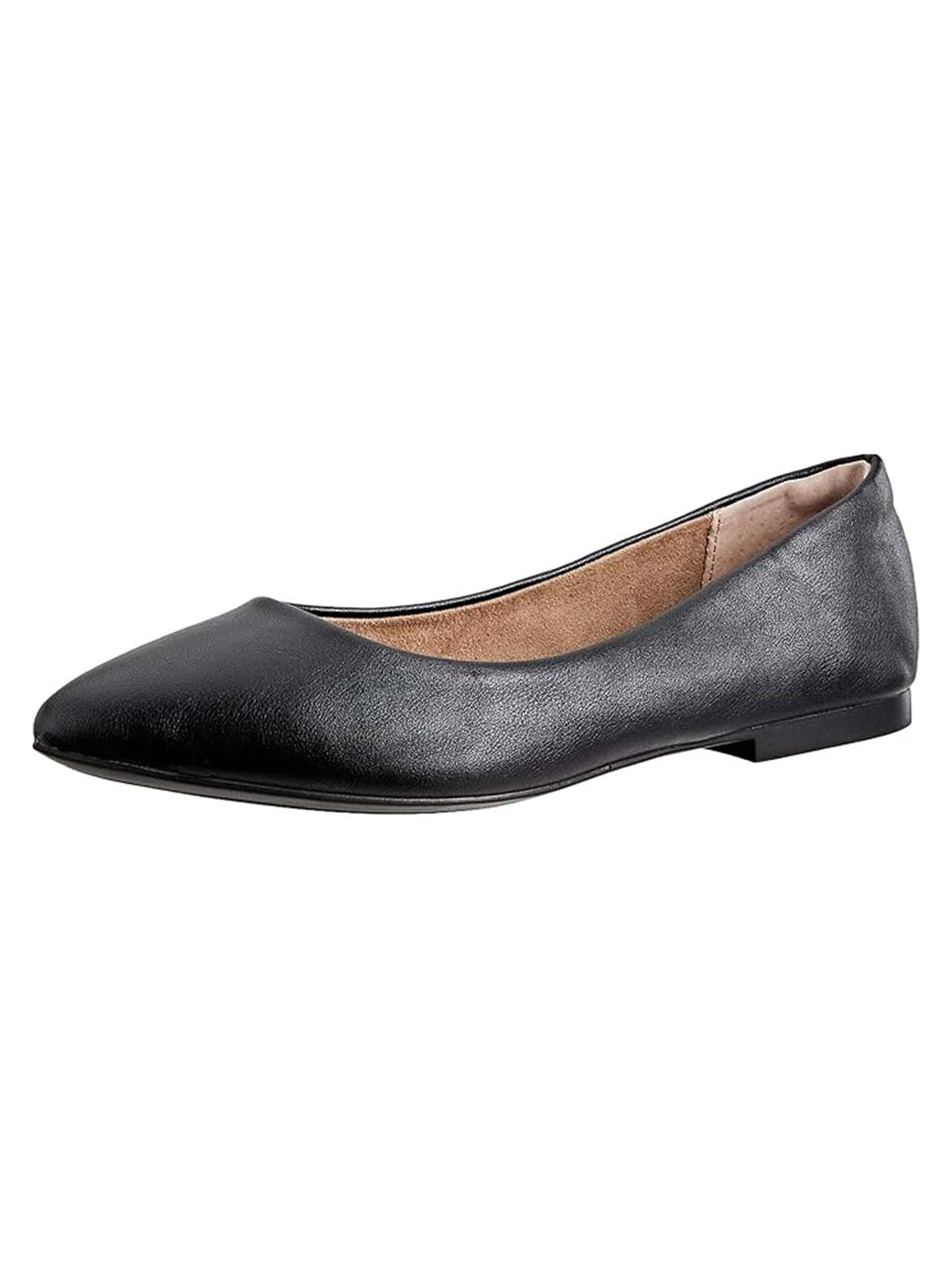 Amazon Essentials Women's Pointed-Toe Ballet Flats, Black Faux Leather, 7