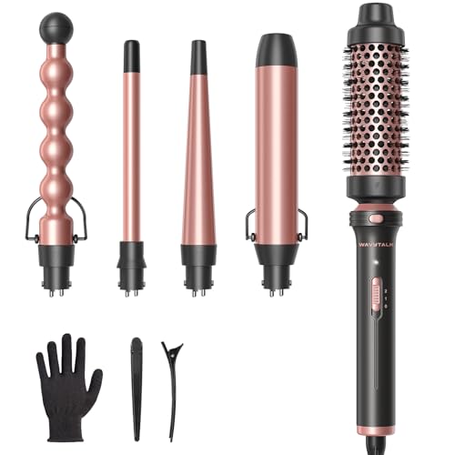 Wavytalk 5 in 1 Curling Wand Set, Multi Curl, Curling Wand Set With Thermal Brush and 4 Interchangeable Ceramic Curling Wand(0.5”-1.25”), Instant Heat Up Wand Curling Iron