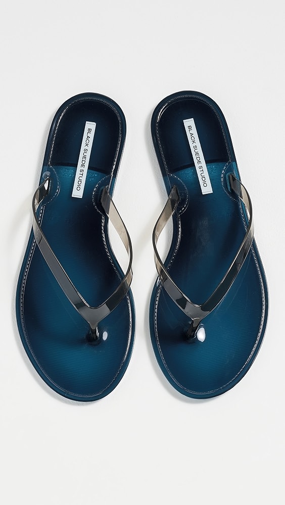 Crystal Jelly Flip Flops - Navy/black Pvc