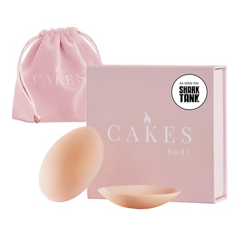 Cakes Body&reg; Grippy (non-Adhesive) Circle Nipple Covers for Women - Silicone Nipple Covers With Travel Pouch - Reusable Design for Sports Bras, Swimear & Bralettes - Honey, Itty Bitty Size (a-Aa)