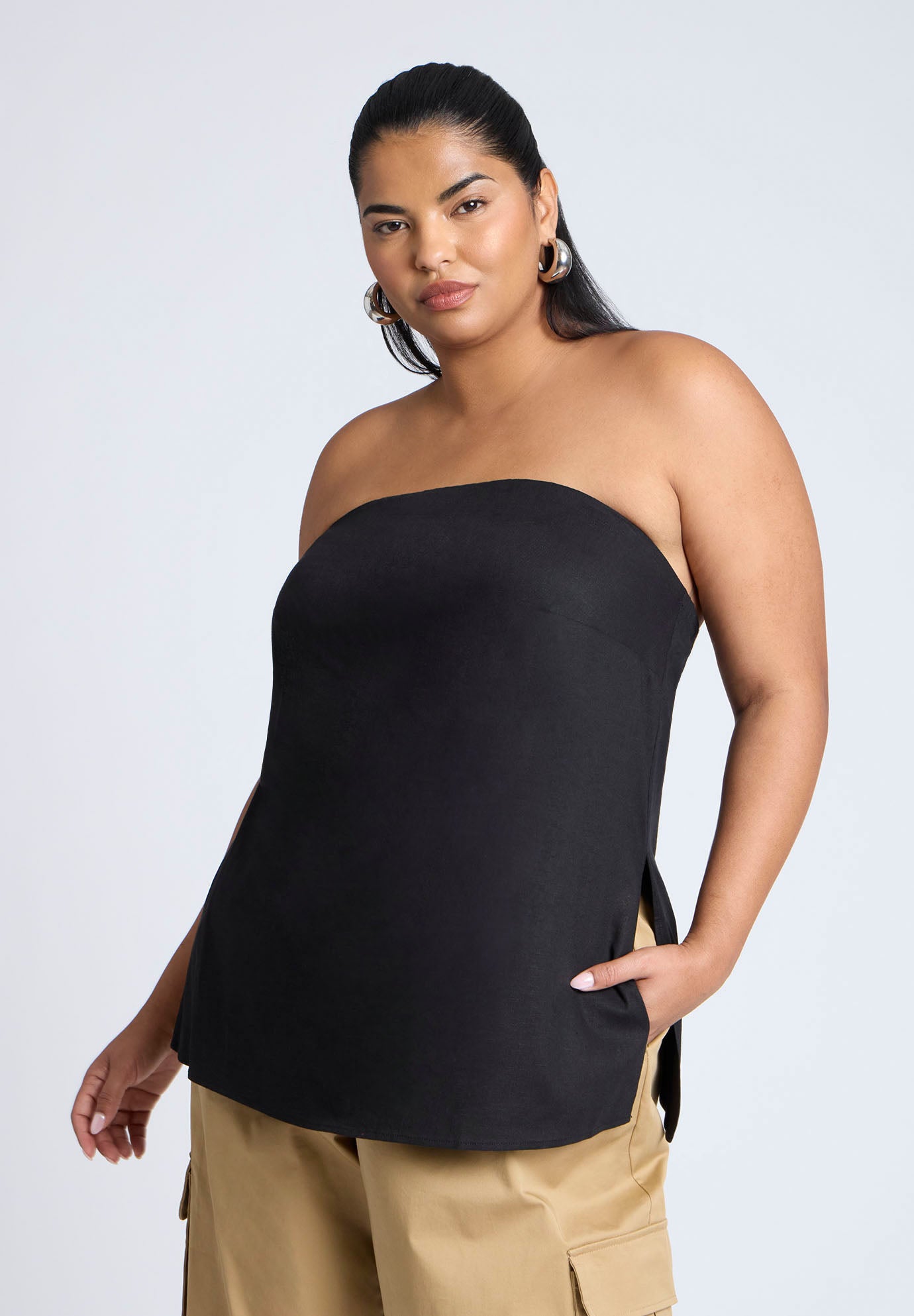 Linen Blend Column Tube Top