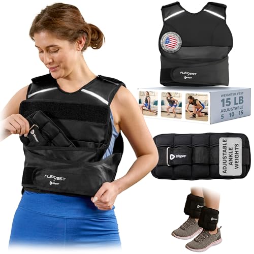 Lifepro Adjustable Weighted Vest for Women & Men - Flexvest 15 or 20 Lb Workout Vest &ndash; Reflective Fitness Weight Vest With Phone Pocket for Running, Cardio, Strength Training
