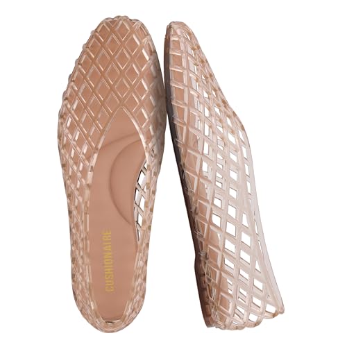 Cushionaire Siesta Modern Lattice Ballet Flats for Women, Comfortable Slip on Pointed Toe Womens Jelly Shoes, Mocha 6