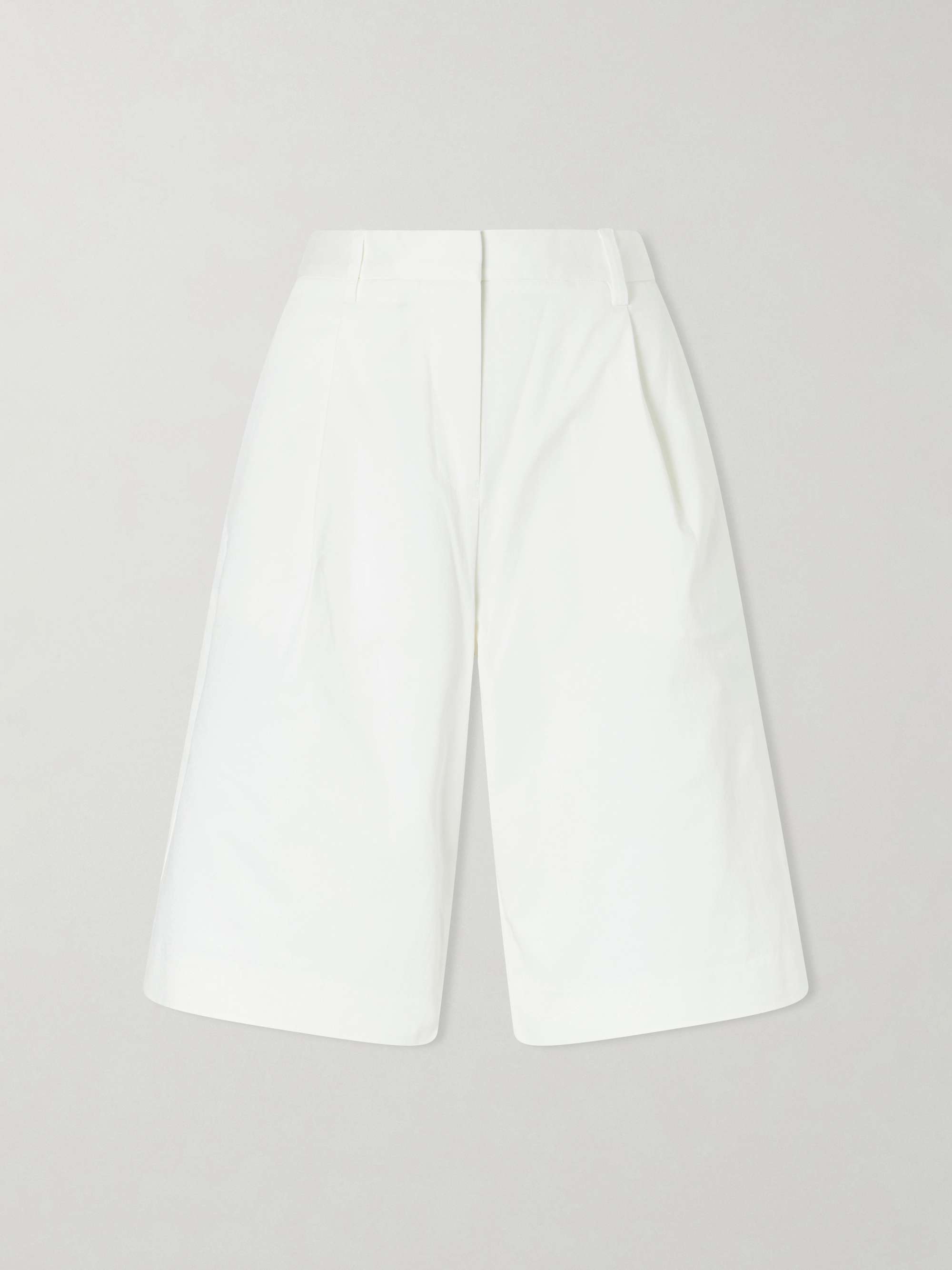 Pleated Organic Cotton-Blend Twill Shorts