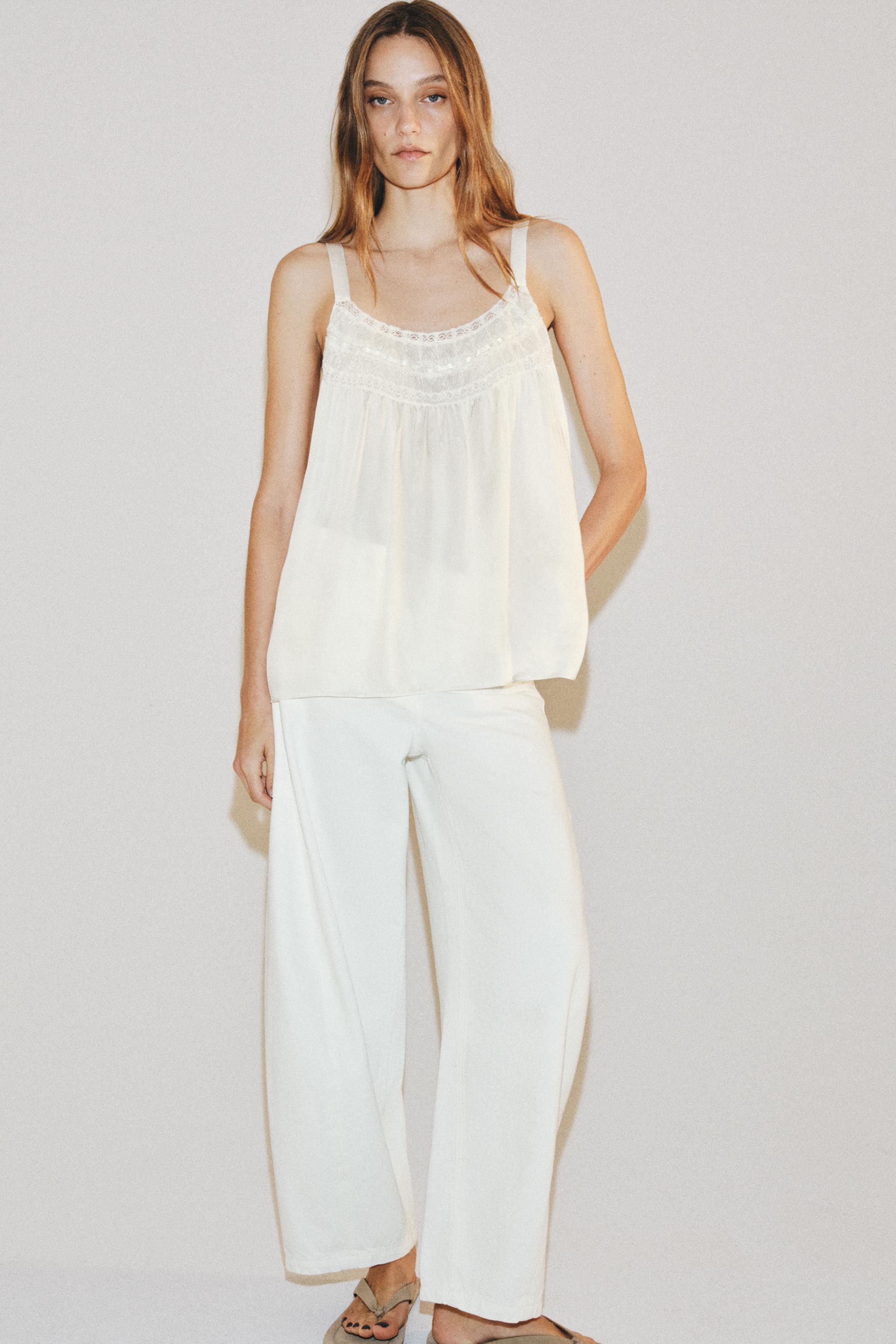 Zw Collection Satin Top With Lace Trim