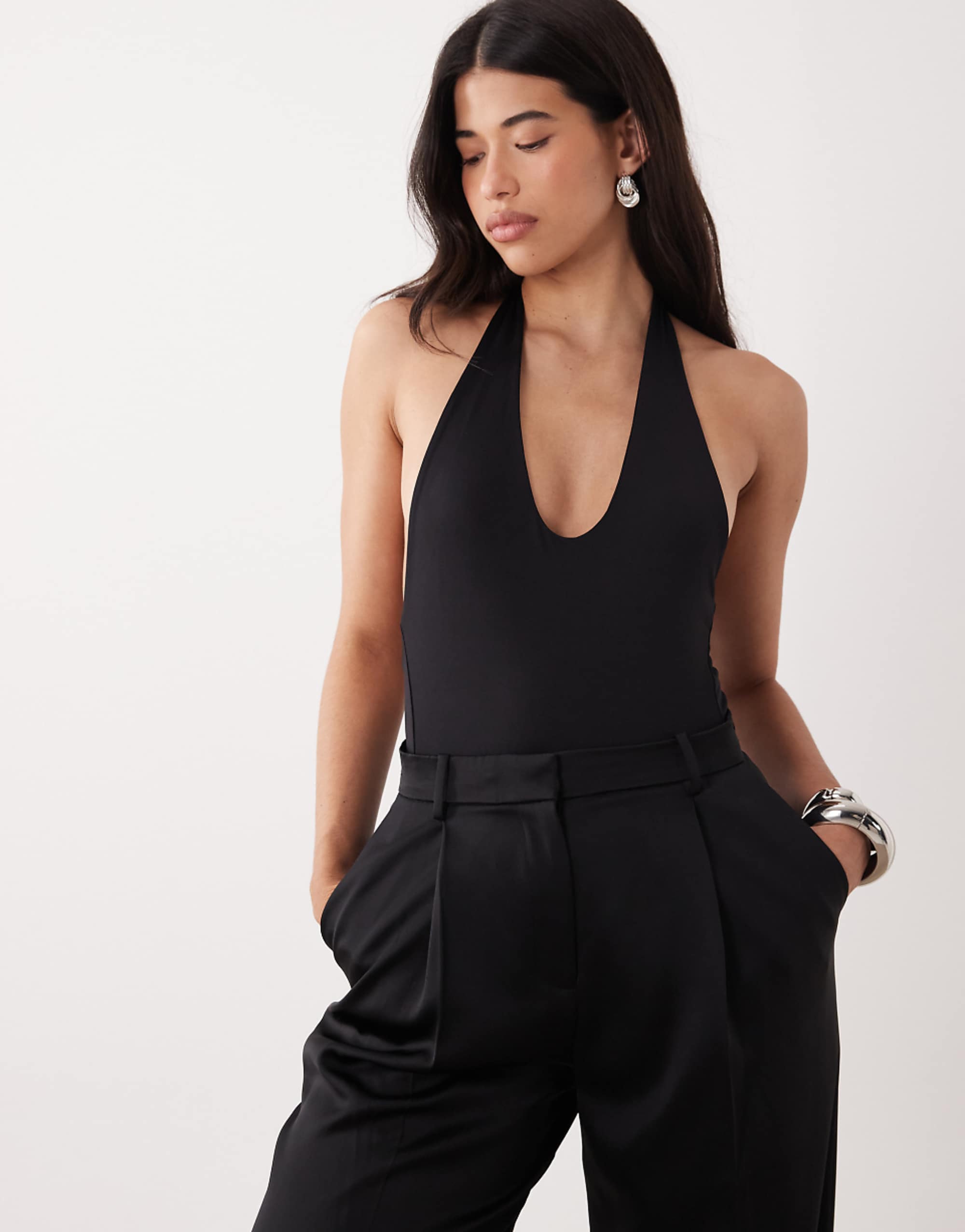 Asos Design Scoop Polyamide Bodysuit in Black