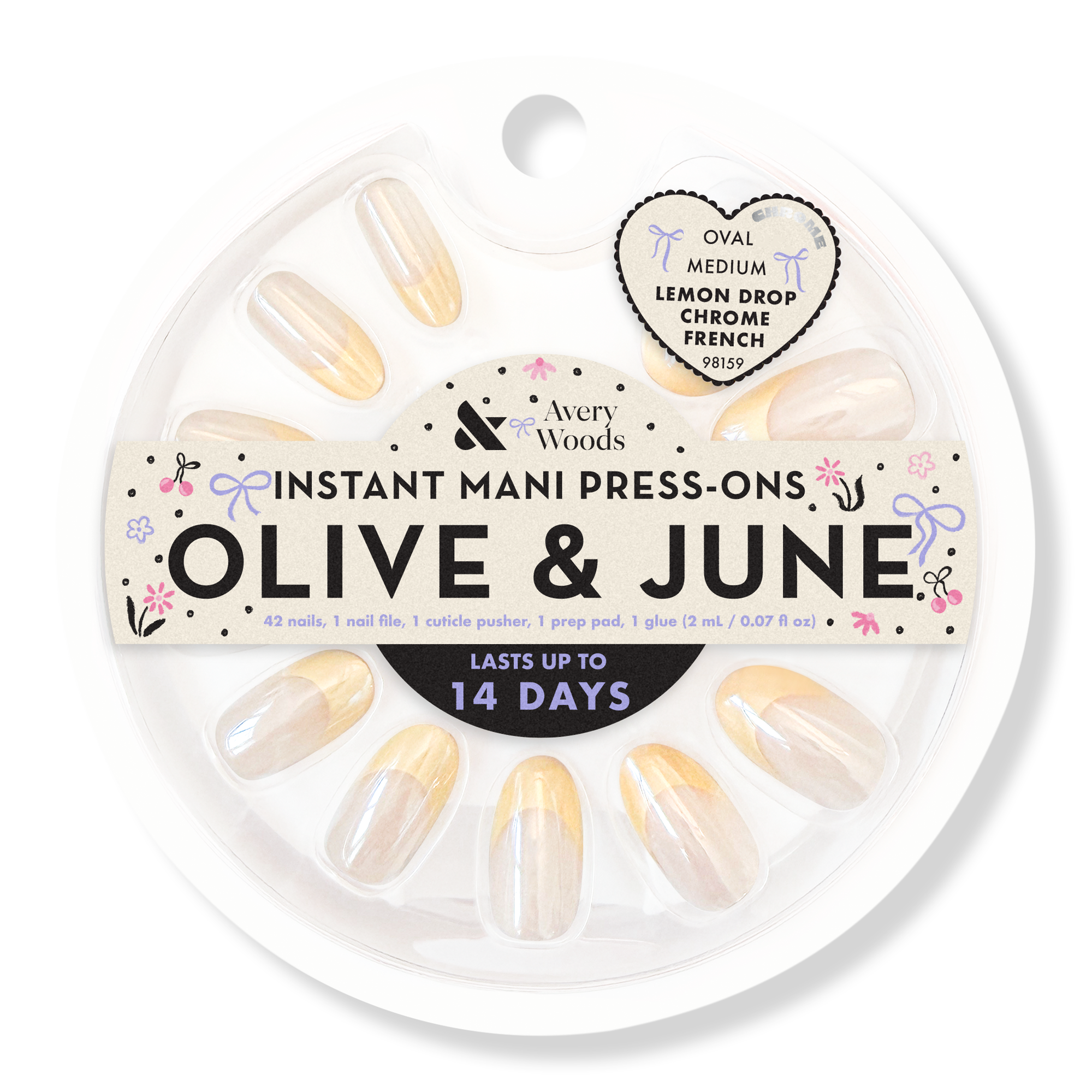 Olive & June X Avery Woods Instant Mani Press-Ons Collection - Lemon Drop Chrome French