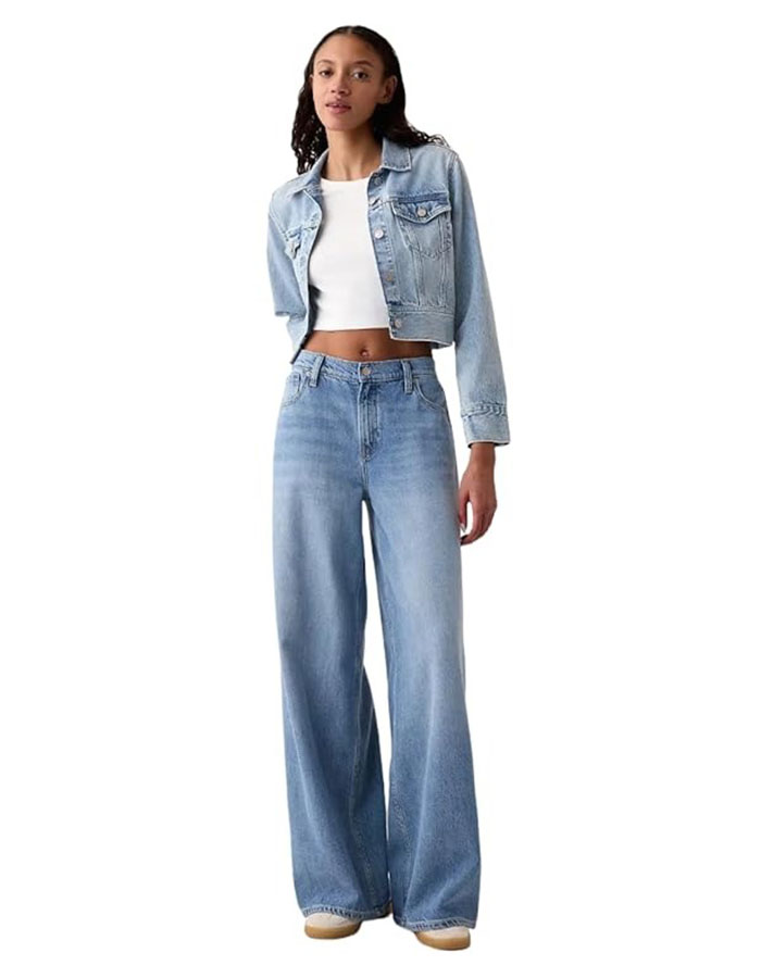 Gap Women's Mid Rise Baggy Denim, Light Indigo 11, 27